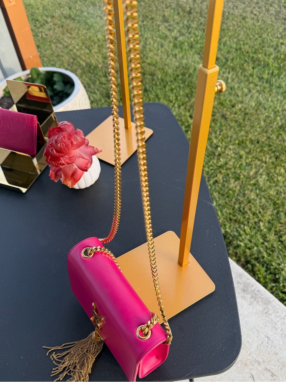Saint Laurent Hot Pink Leather Tassel Chain Wallet with Gold Hardware - Picture 5 of 16